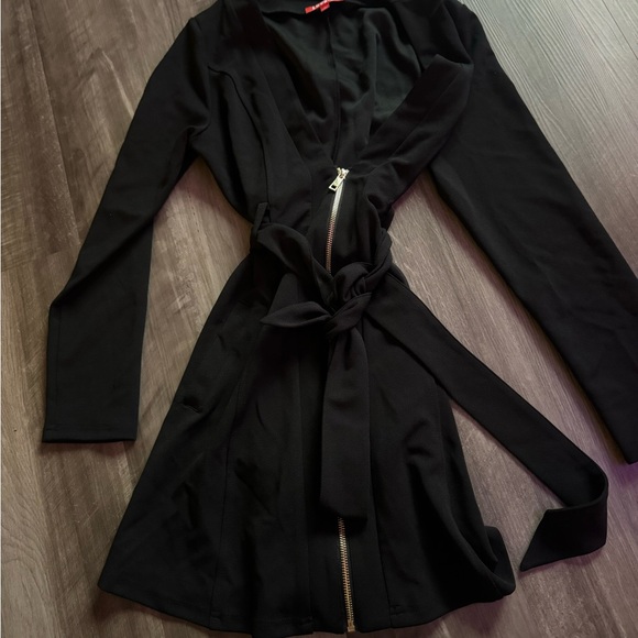 Black Zip-Up Jacket with Belt - Picture 1 of 4